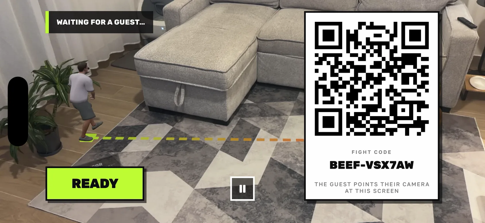 The arena line placed on the floor, waiting for the guest to scan the QR